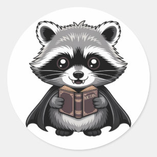 Bookish Vampire Racoon Gothic Classic Round Sticker