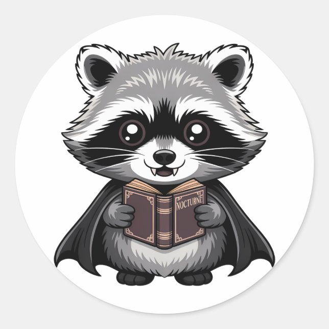 Bookish Vampire Racoon Gothic Classic Round Sticker (Front)