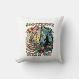 Bookkeeper Day Witch Night Halloween Owl Books Pum Cushion