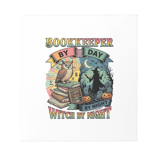 Bookkeeper Day Witch Night Halloween Owl Books Pum Notepad (Front)