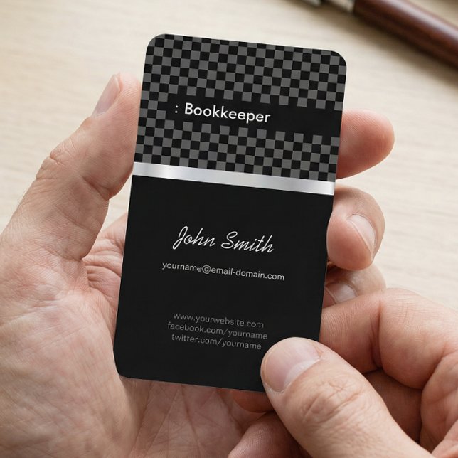 Bookkeeper - Elegant Black Chessboard Business Card (Creator Uploaded)