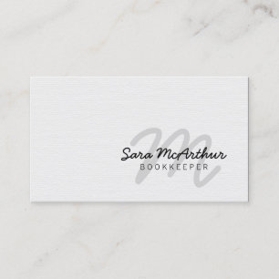 Bookkeeper Finance White Paper Cursive Monogram Business Card