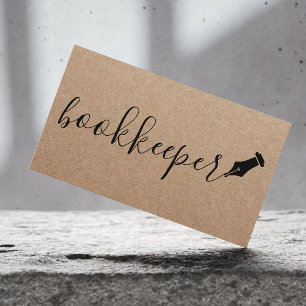 Bookkeeper Handwritten Script Rustic Kraft Business Card