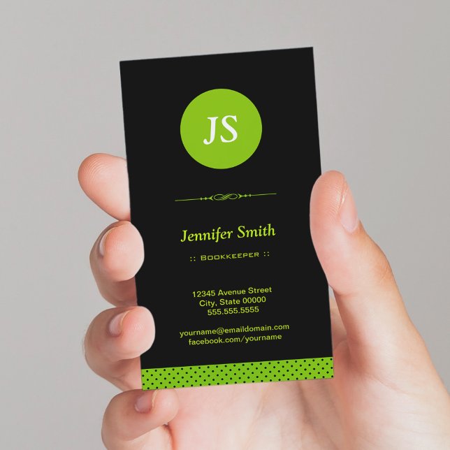 Bookkeeper - Stylish Apple Green Business Card (Creator Uploaded)