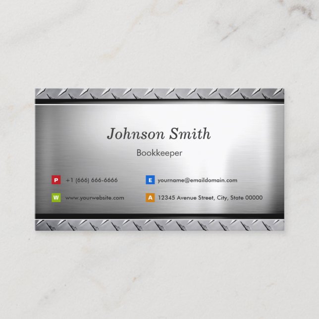 Bookkeeper - Stylish Platinum Look Business Card (Front)