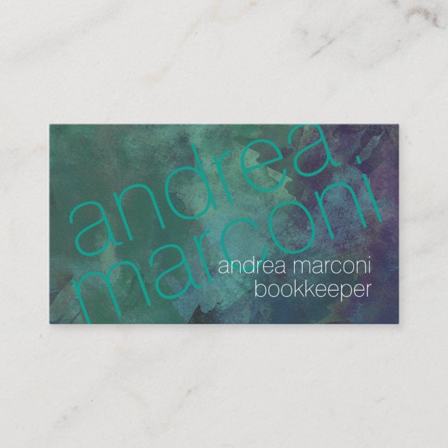 Bookkeeper Truquoise Grunge Thin Letters Business Card (Front)