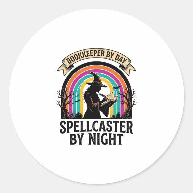 Bookkeeper Witch Retro Halloween Accounting Design Classic Round Sticker (Front)
