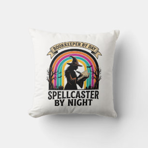 Bookkeeper Witch Retro Halloween Accounting Design Cushion