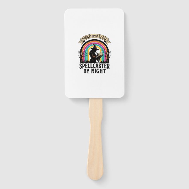 Bookkeeper Witch Retro Halloween Accounting Design Hand Fan (Front)