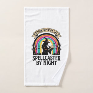 Bookkeeper Witch Retro Halloween Accounting Design Hand Towel
