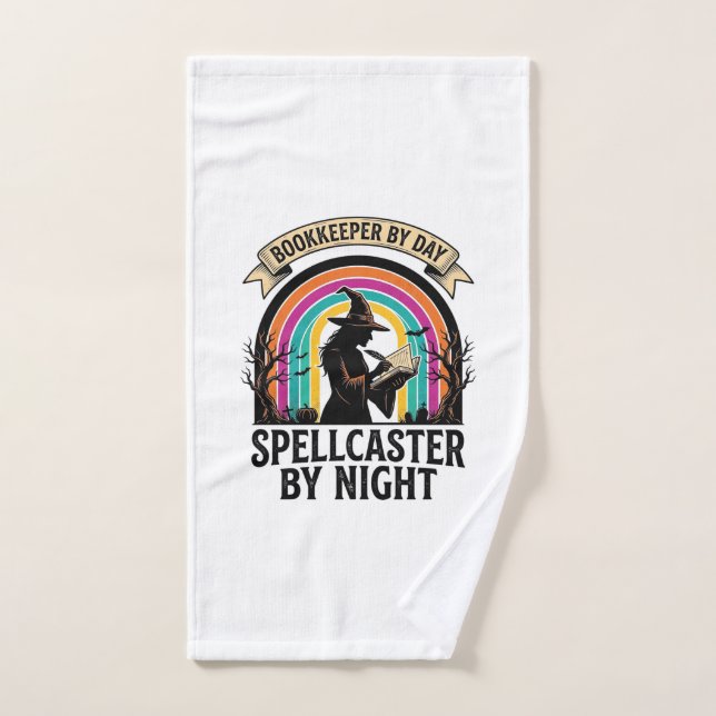 Bookkeeper Witch Retro Halloween Accounting Design Hand Towel (Hand Towel)