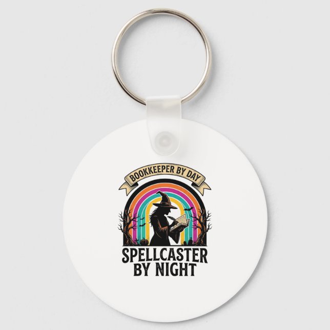 Bookkeeper Witch Retro Halloween Accounting Design Key Ring (Front)