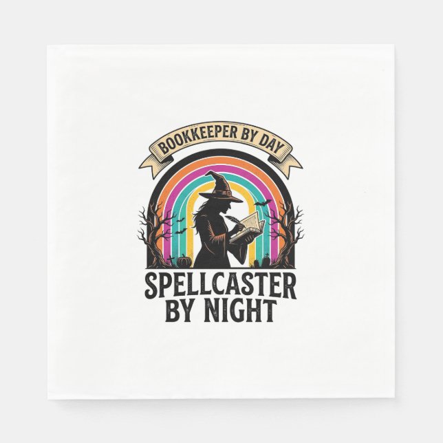 Bookkeeper Witch Retro Halloween Accounting Design Napkin (Front)