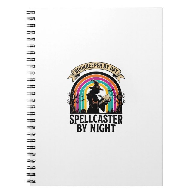 Bookkeeper Witch Retro Halloween Accounting Design Notebook (Front)
