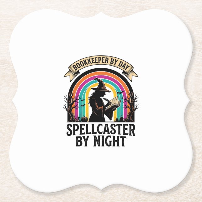 Bookkeeper Witch Retro Halloween Accounting Design Paper Coaster (Front)