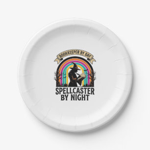 Bookkeeper Witch Retro Halloween Accounting Design Paper Plate