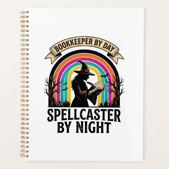 Bookkeeper Witch Retro Halloween Accounting Design Planner (Front)