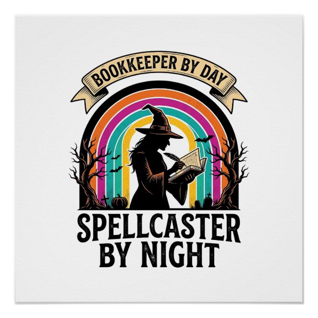 Bookkeeper Witch Retro Halloween Accounting Design Poster (Front)