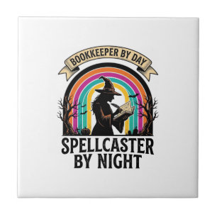 Bookkeeper Witch Retro Halloween Accounting Design Tile