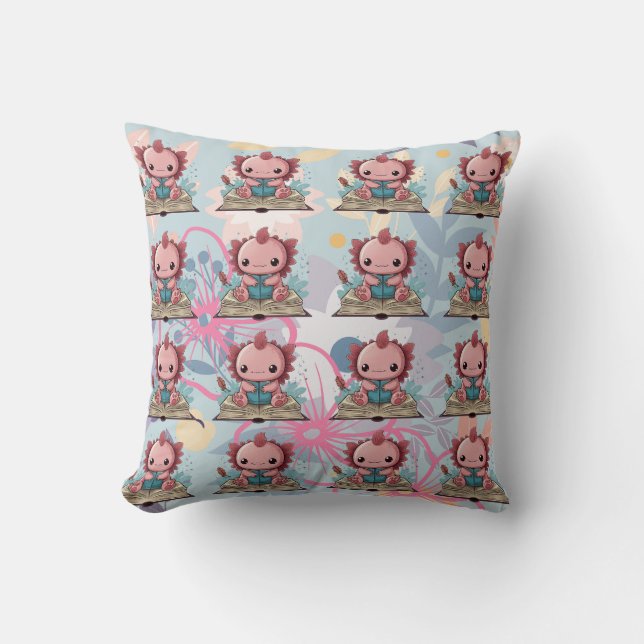 Booklover Axolotl Print Cushion (Front)