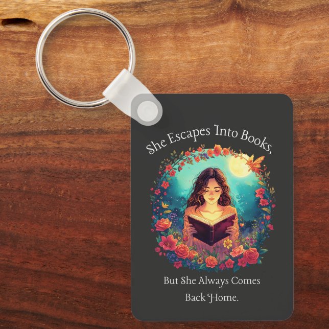 Booklover's Gift, Floral Fantasy Design Key Ring (Front)
