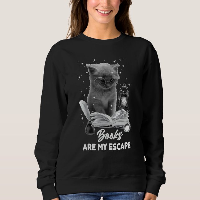 Bookmark Books Are My Escape Cat Reading A Book Lo Sweatshirt (Front)