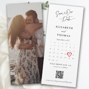 Bookmark Calendar Heart Modern Calligraphy Wedding Save The Date