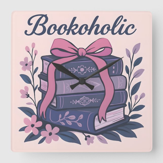 Bookoholic Square Wall Clock (Front)