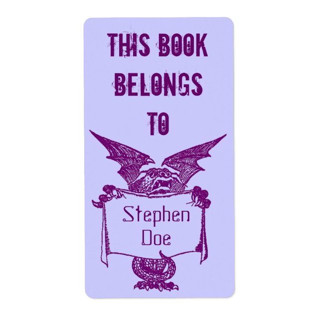 Bookplate Dragon Holds Name Tag This Book Belongs (Front)