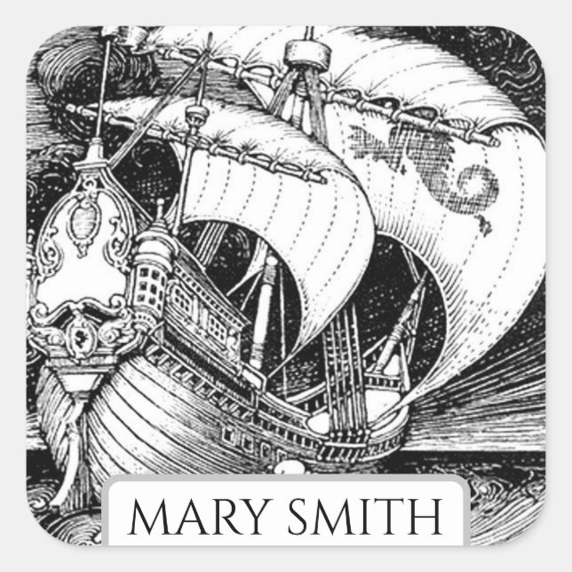 Bookplate, Personalised, Victorian Reproduction Sq Square Sticker (Front)