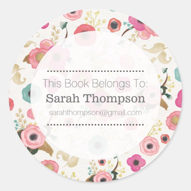 Bookplate School Name Stickers Floral Pattern (Front)