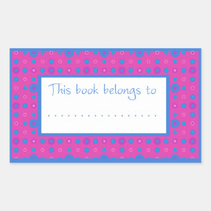 Bookplate Stickers, Pink and Blue Dots on Magenta Rectangular Sticker