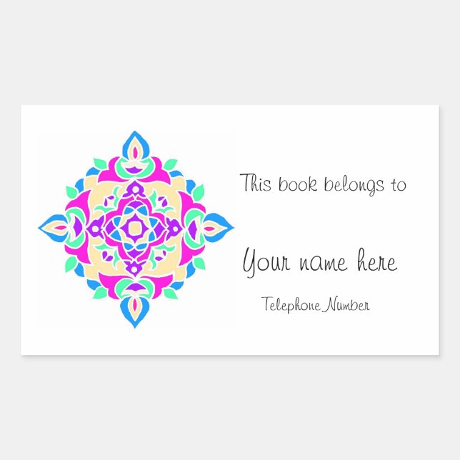 Bookplate with Rangoli Pattern Rectangular Sticker (Front)