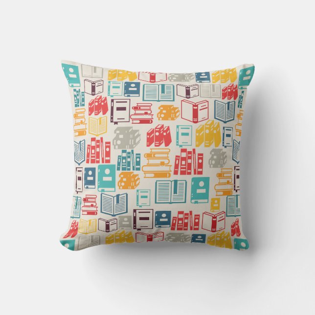 Books All Over Pattern Retro Colours Cushion (Front)