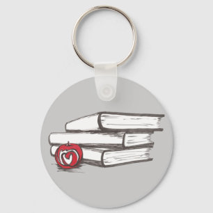 Books + An Apple   Customisable Key Ring