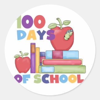 Books and Apples 100 Days of School Tshirts Classic Round Sticker