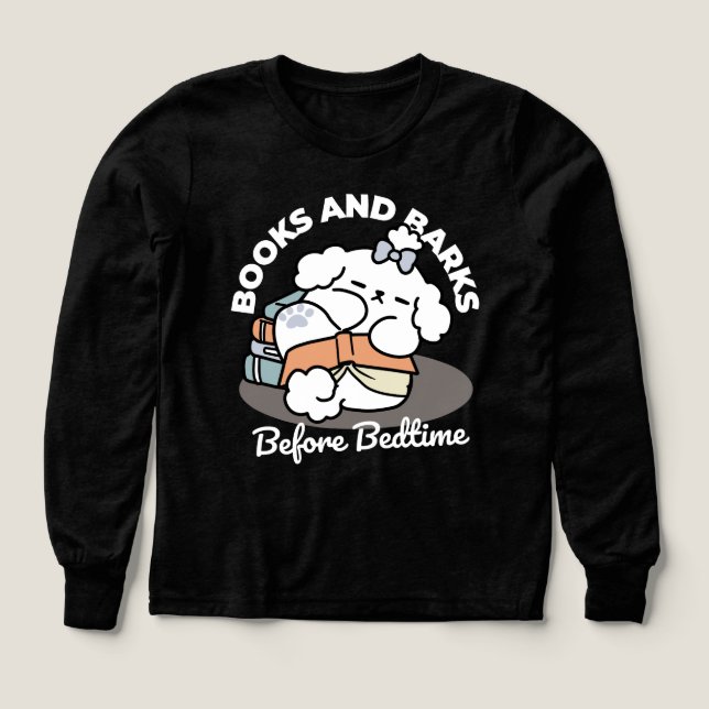 Books and Barks – Cute Sleepy Dog Reading Design (Design Front)