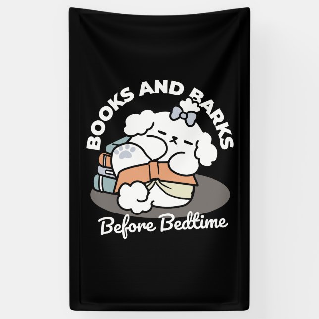 Books and Barks – Cute Sleepy Dog Reading Design Banner (Vertical)