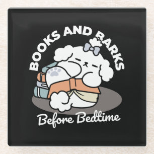 Books and Barks – Cute Sleepy Dog Reading Design Glass Coaster