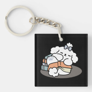 Books and Barks – Cute Sleepy Dog Reading Design Key Ring