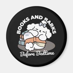 Books and Barks – Cute Sleepy Dog Reading Design Magnet