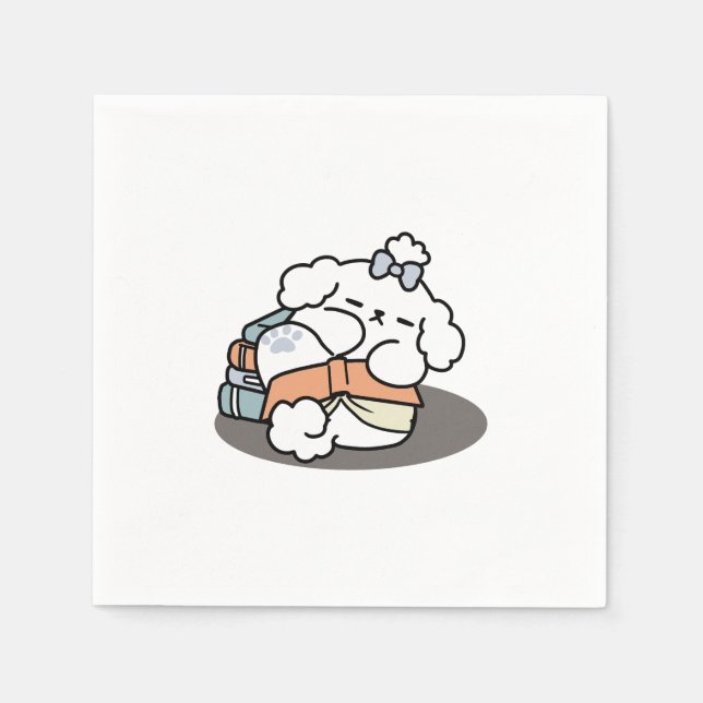 Books and Barks – Cute Sleepy Dog Reading Design Napkin (Front)