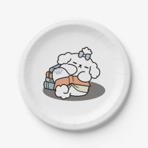 Books and Barks – Cute Sleepy Dog Reading Design Paper Plate