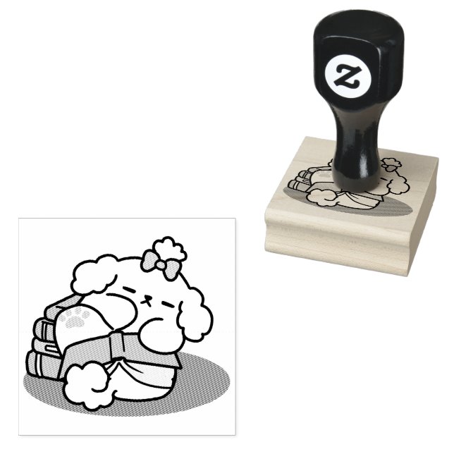 Books and Barks – Cute Sleepy Dog Reading Design Rubber Stamp (Stamped)