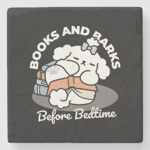 Books and Barks – Cute Sleepy Dog Reading Design Stone Coaster