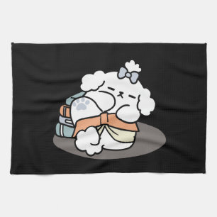 Books and Barks – Cute Sleepy Dog Reading Design Tea Towel