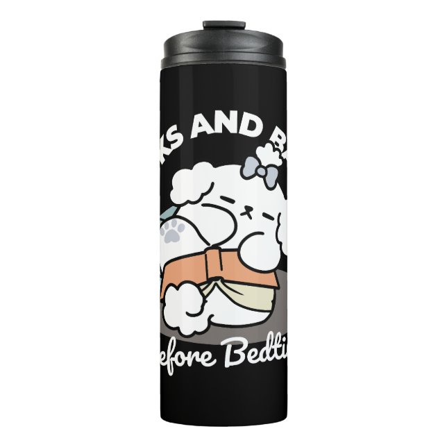 Books and Barks – Cute Sleepy Dog Reading Design Thermal Tumbler (Front)