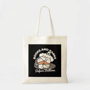 Books and Barks – Cute Sleepy Dog Reading Design Tote Bag