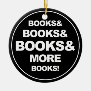 Books and books and more books ceramic tree decoration