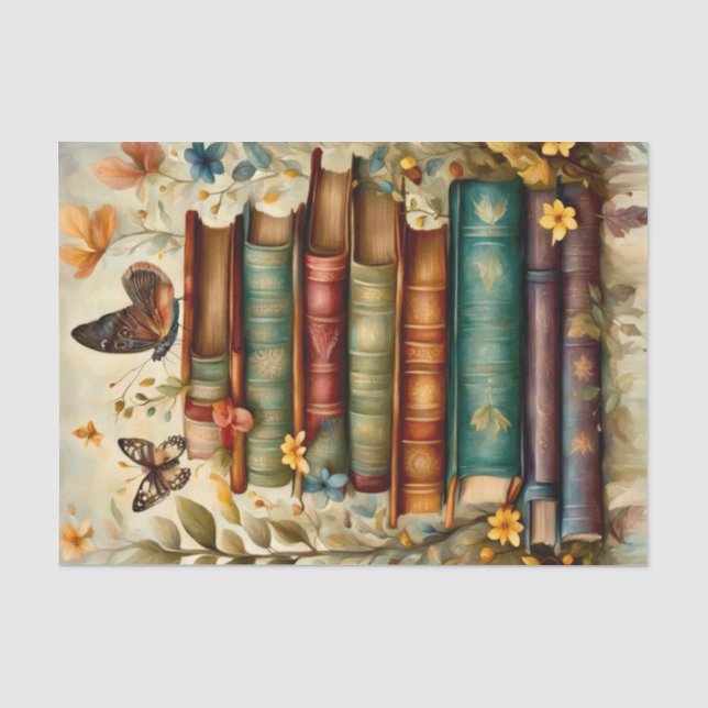 Books and  Butterflies Decoupage Tissue Paper (Front)